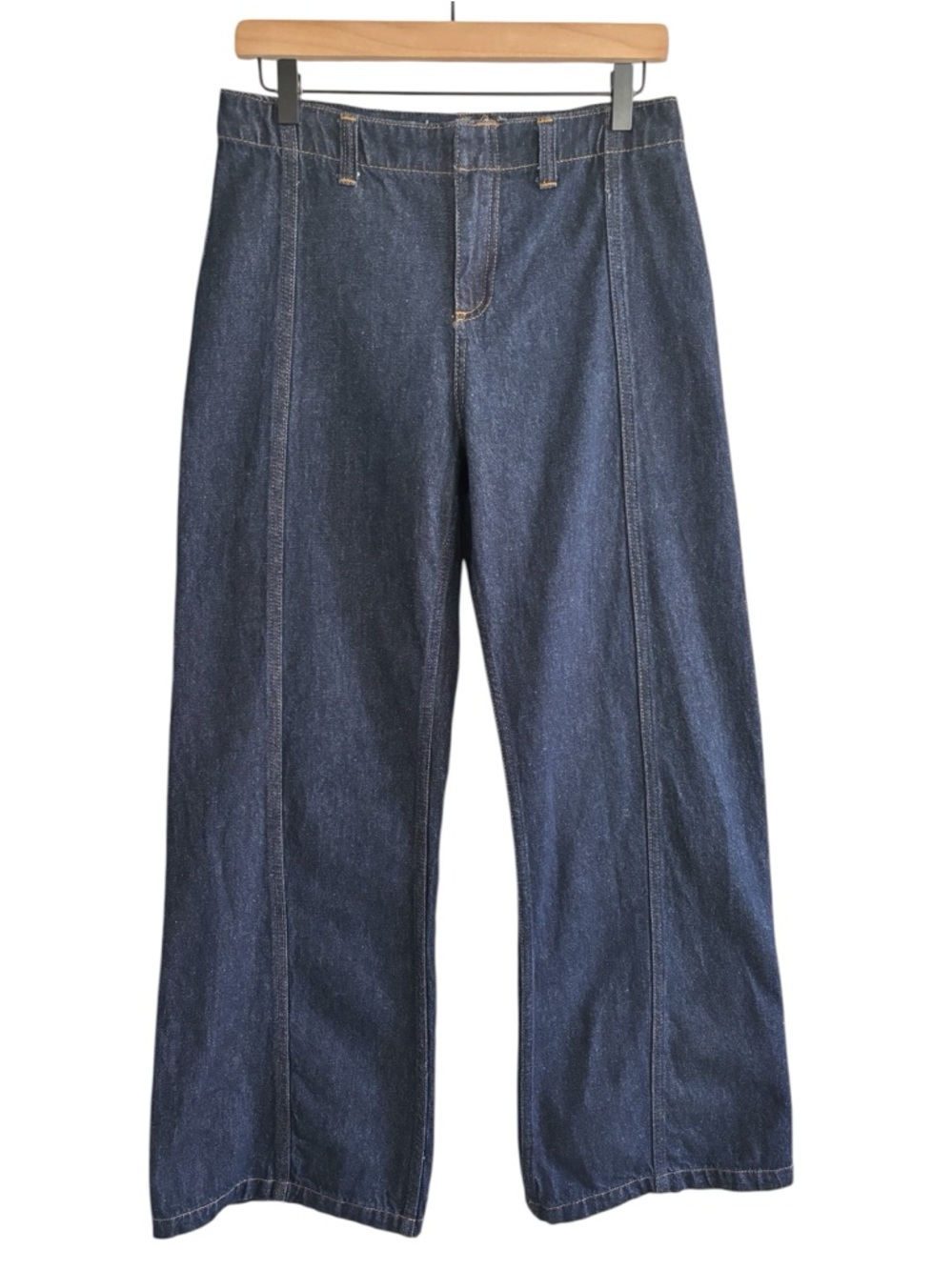 Zara Wide Leg Jeans Size 6 Dark Wash Slub Denim High Rise